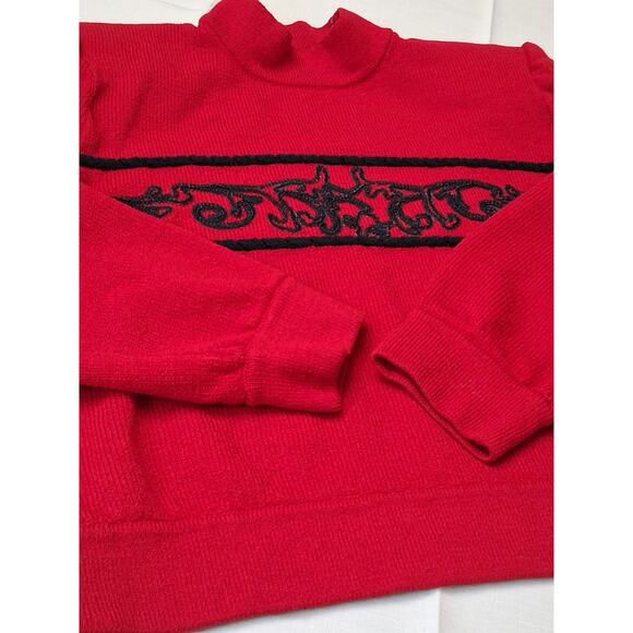 St. John Collection by Marie Gray Red Catalina Knit Sweater Black Beading Small - Picture 7 of 14